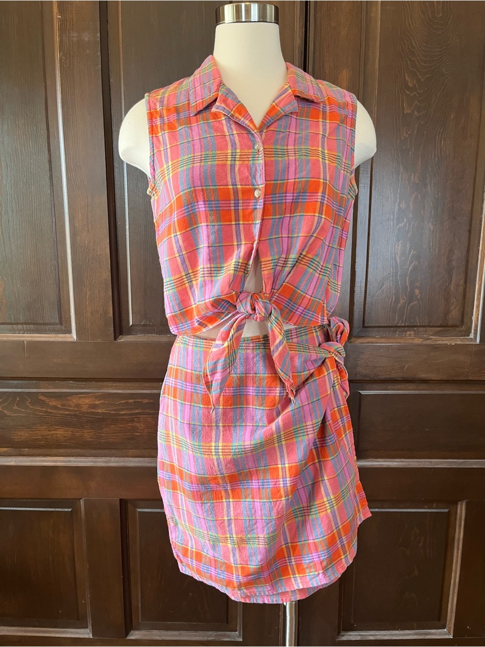 Express Vintage 90s Plaid Wrap Skirt Set Women's S (skirt)/M (top) Sleeveless
